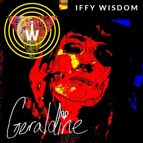 Glitched red and black digital portrait with Iffy Wisdom lettering